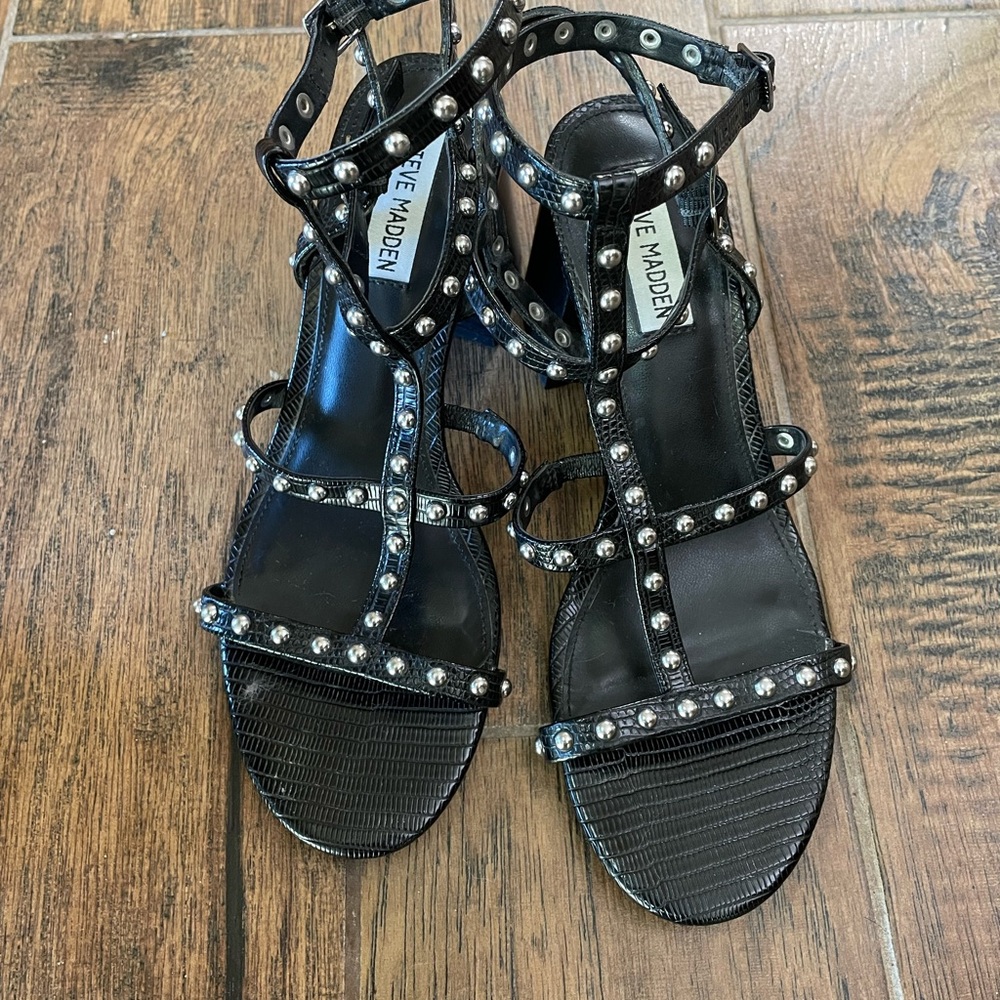 Steve Madden Black Studded Strappy Sandals